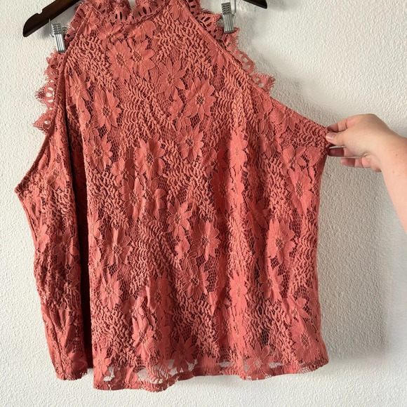 Halter Mockneck Eyelash Lace Floral Sleeveless Lined Sz 3X Plus Thread & Clover - Picture 4 of 14